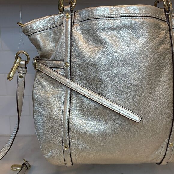 Coach Bag Purse Handbag Leather Audrey Metallic Perforated Convertible Lg Tote - Picture 7 of 16